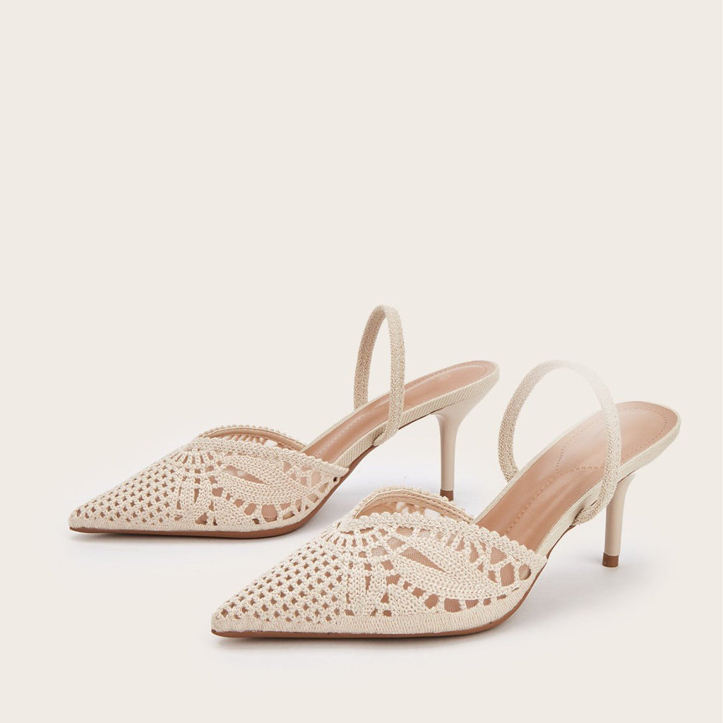 Sandales femme talon haut style français tricotées bout pointu bride arrière été - IVOIRART.COM