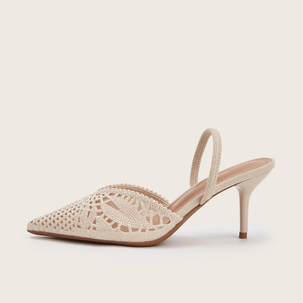 Sandales femme talon haut style français tricotées bout pointu bride arrière été - IVOIRART.COM