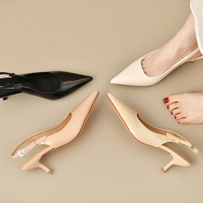 Sandales fermées à talon kitten pointu style français avec nud décoratif - IVOIRART.COM