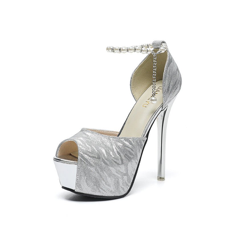 Sandales Glamour à Talons Ultra Hauts et Bout Ouvert avec Plateforme Étincelante - IVOIRART.COM
