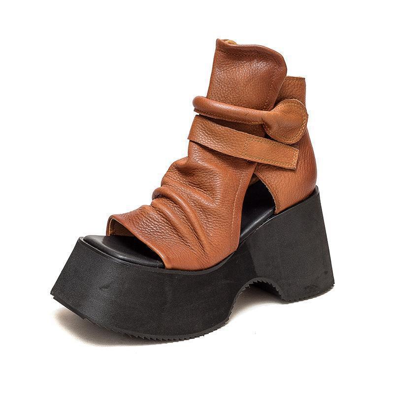 Sandales hautes à plateforme style bouche de poisson pour femmes romaines - IVOIRART.COM