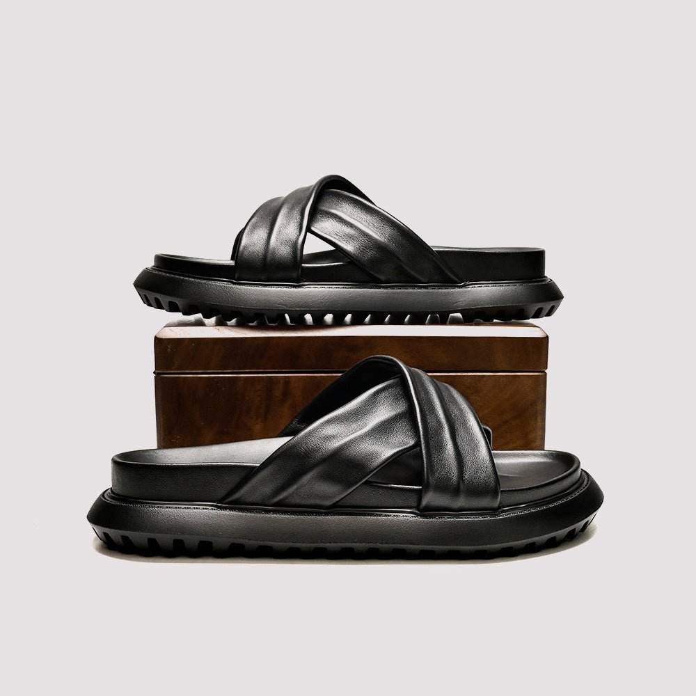 Sandales homme élégantes à brides croisées pour la plage, semelle souple, couture - IVOIRART.COM