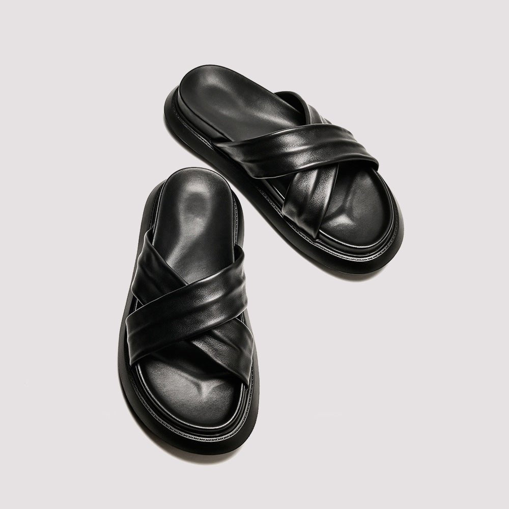 Sandales homme élégantes à brides croisées pour la plage, semelle souple, couture - IVOIRART.COM