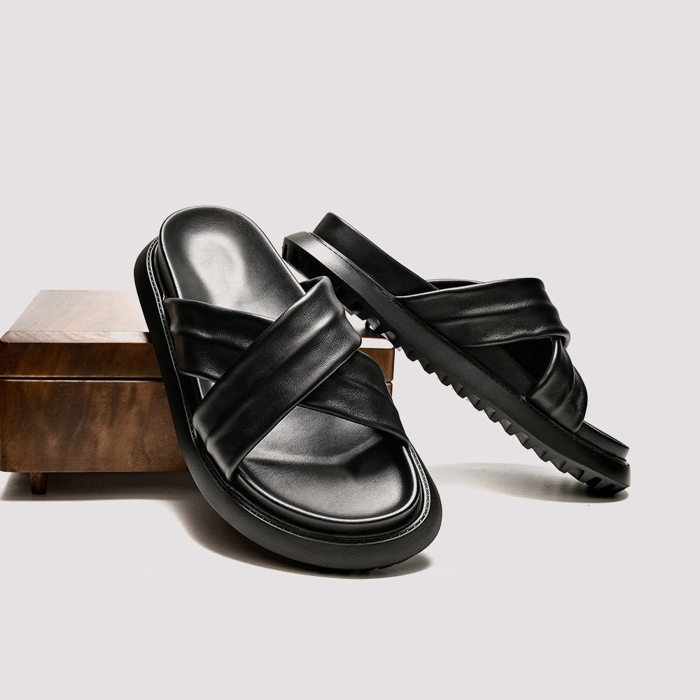 Sandales homme élégantes à brides croisées pour la plage, semelle souple, couture - IVOIRART.COM