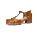 Sandales Mary Jane à Bride T pour Femme en Cuir Grain Entier Fait Main, Talon Bloc Premium Fermé - IVOIRART.COM
