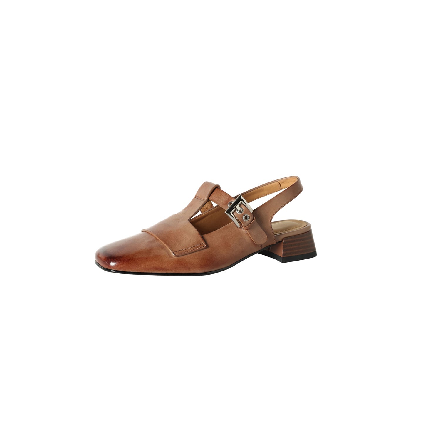 Sandales Mary Jane artisanales pour femmes en cuir pleine fleur, talon bloc carré - IVOIRART.COM
