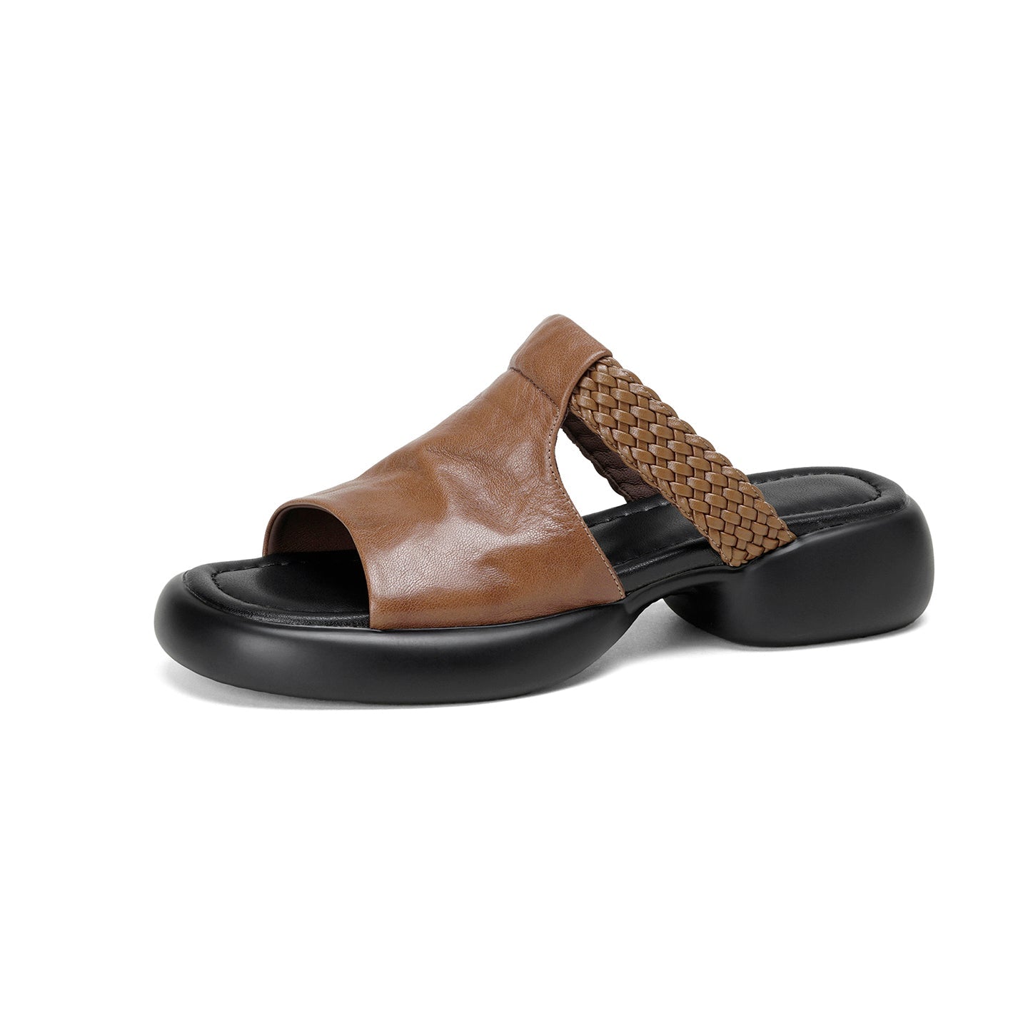 Sandales plates-formes tissées pour femmes, ouvertes, en cuir de mouton pleine fleur fait main - IVOIRART.COM
