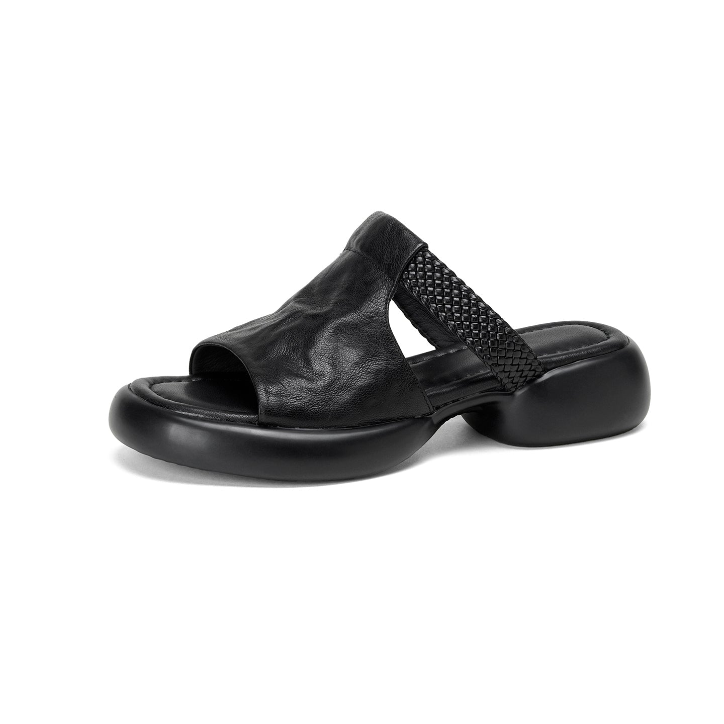 Sandales plates-formes tissées pour femmes, ouvertes, en cuir de mouton pleine fleur fait main - IVOIRART.COM