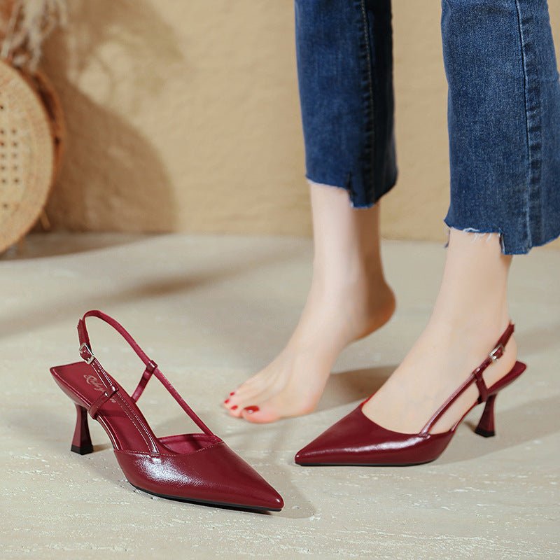 Sandales sexy bordeaux à bout pointu avec bride à boucle élégante - IVOIRART.COM