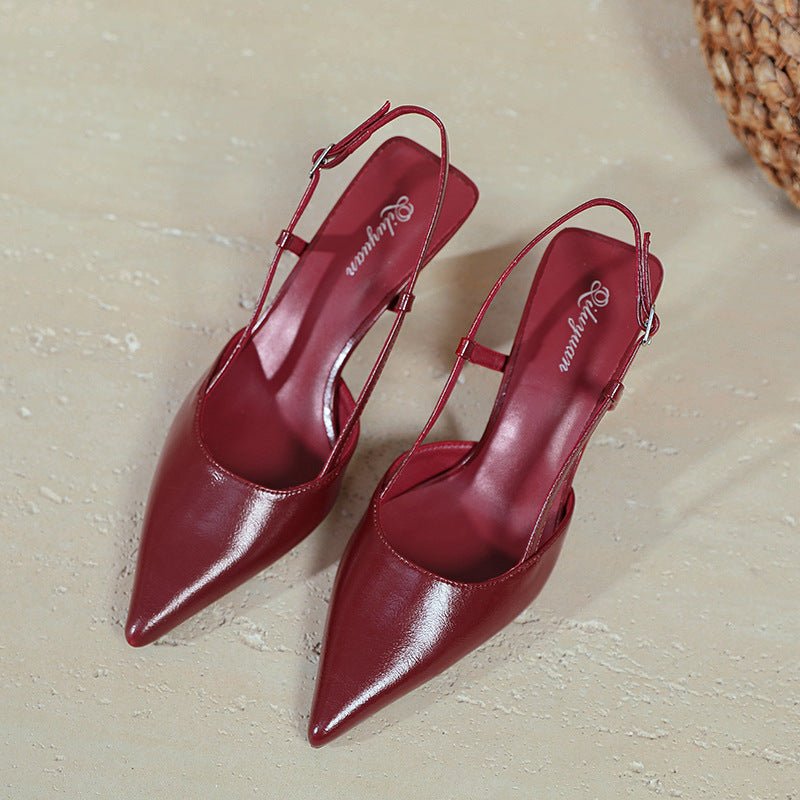 Sandales sexy bordeaux à bout pointu avec bride à boucle élégante - IVOIRART.COM