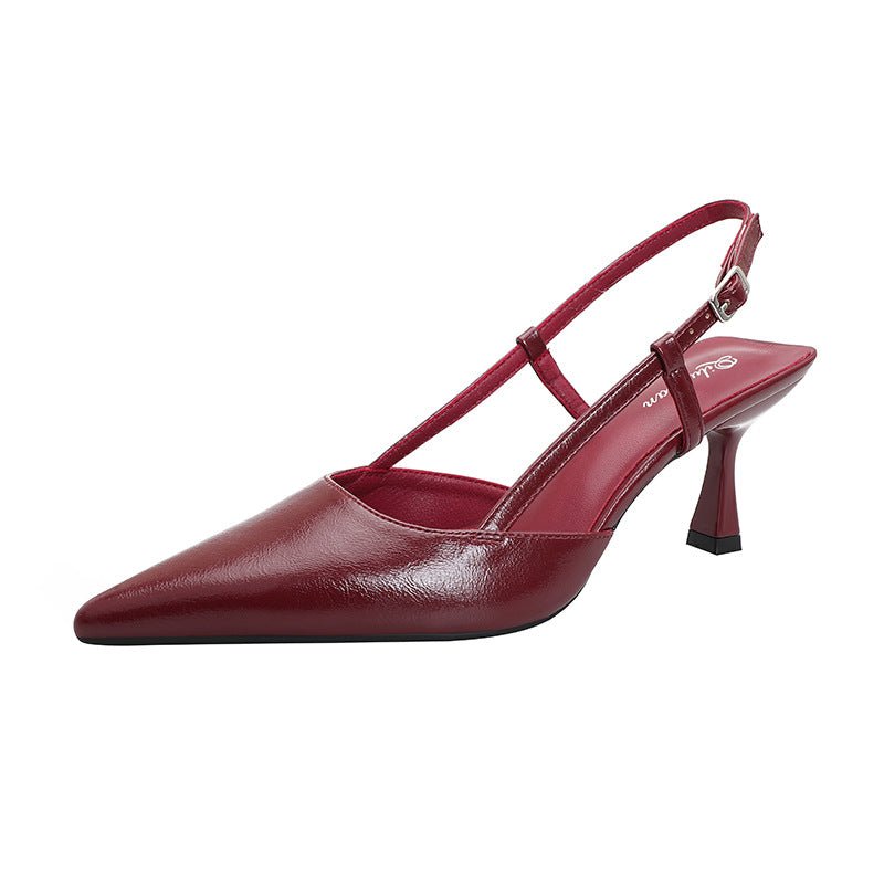 Sandales sexy bordeaux à bout pointu avec bride à boucle élégante - IVOIRART.COM