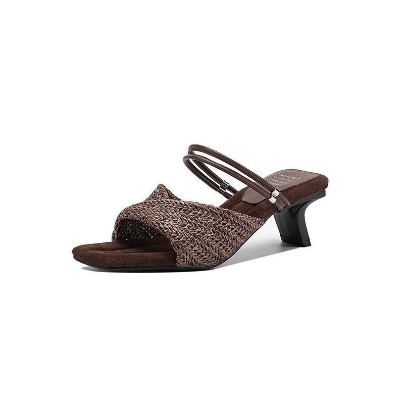 Sandales tissées en raphia faites main pour femmes, talon kitten convertible - IVOIRART.COM