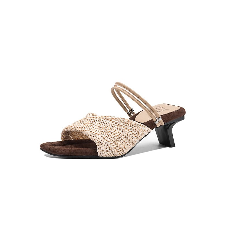 Sandales tissées en raphia faites main pour femmes, talon kitten convertible - IVOIRART.COM