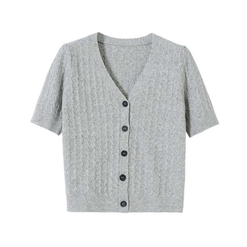 SE gilet alpaga gris tricoté cardigan col V décontracté tailles S M L urban 2529 - IVOIRART.COM