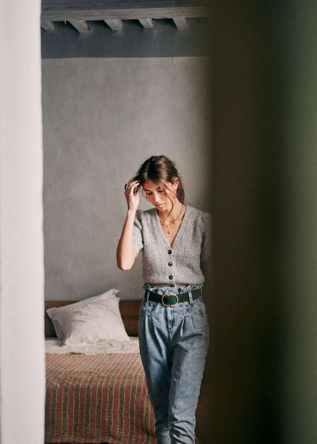 SE gilet alpaga gris tricoté cardigan col V décontracté tailles S M L urban 2529 - IVOIRART.COM