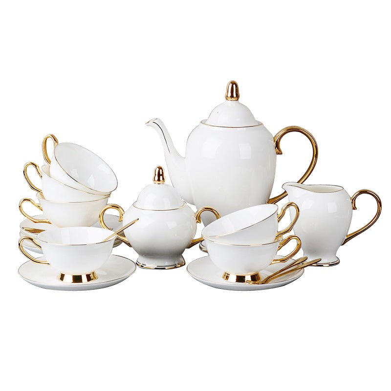 Service de Thé Après-Midi en Porcelaine Fine, Tasse et Sous-Tasse Peintes Or - IVOIRART.COM