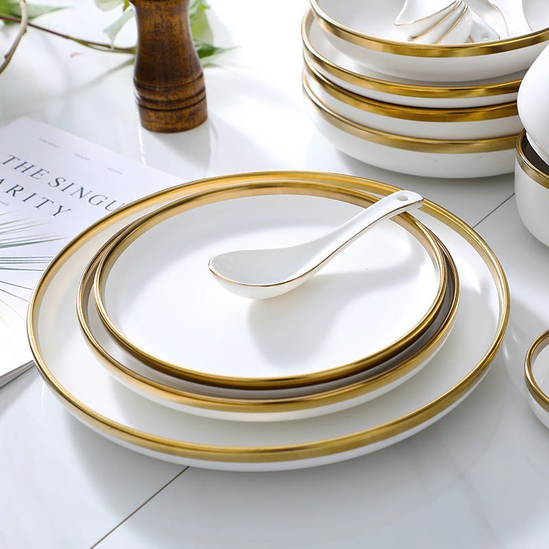 Service de vaisselle haut de gamme Nordic doré - Série en céramique blanc mat set - IVOIRART.COM