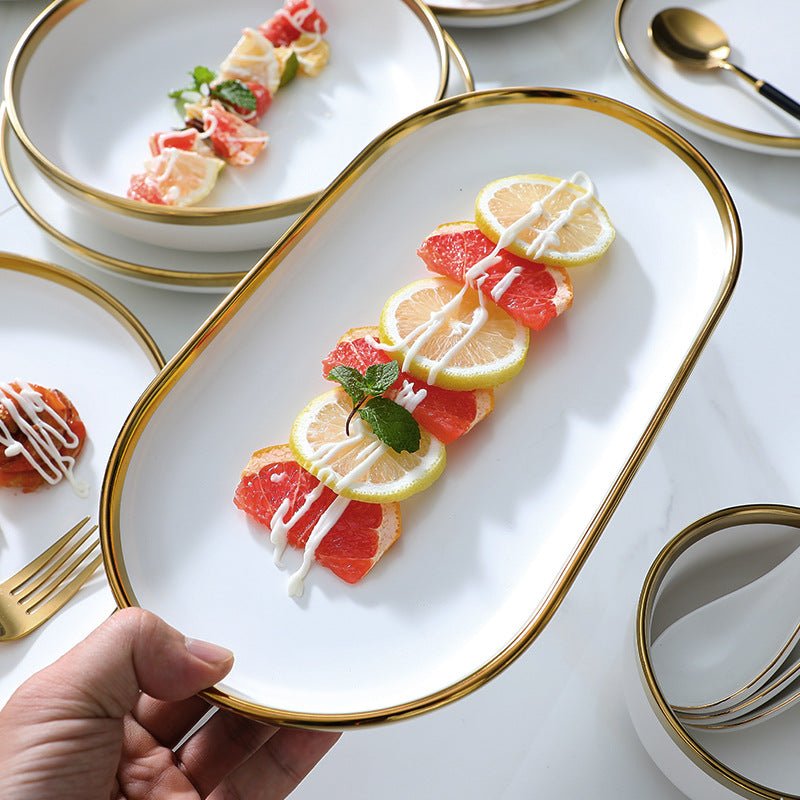 Service de vaisselle haut de gamme Nordic doré - Série en céramique blanc mat set - IVOIRART.COM