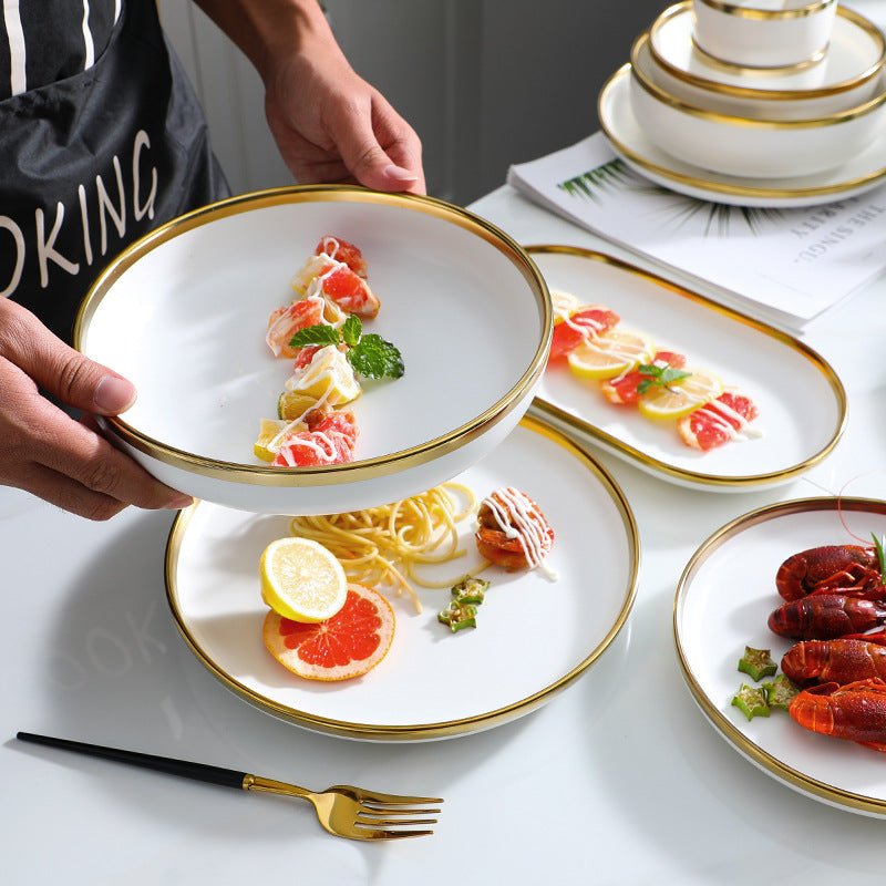 Service de vaisselle haut de gamme Nordic doré - Série en céramique blanc mat set - IVOIRART.COM