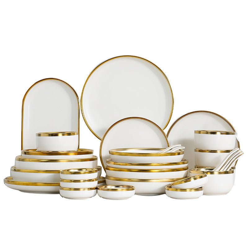 Service de vaisselle haut de gamme Nordic doré - Série en céramique blanc mat set - IVOIRART.COM