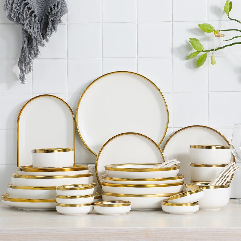 Service de vaisselle haut de gamme Nordic doré - Série en céramique blanc mat set - IVOIRART.COM