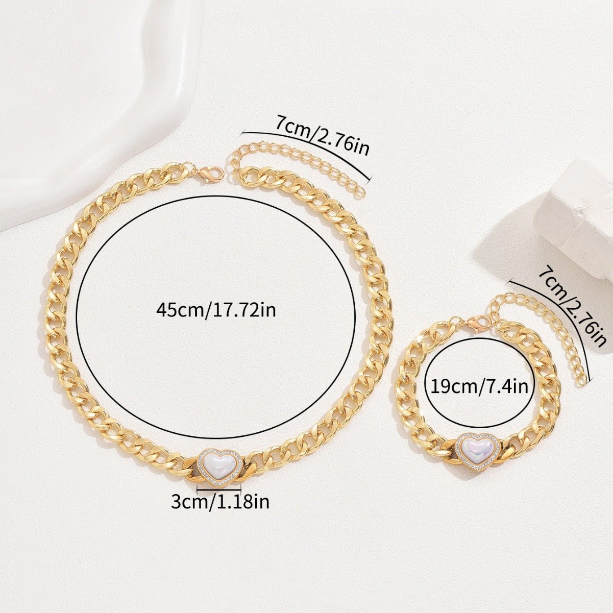 Set bijoux femme hip-hop style européen américain coeur zircone collier bracelet. - IVOIRART.COM