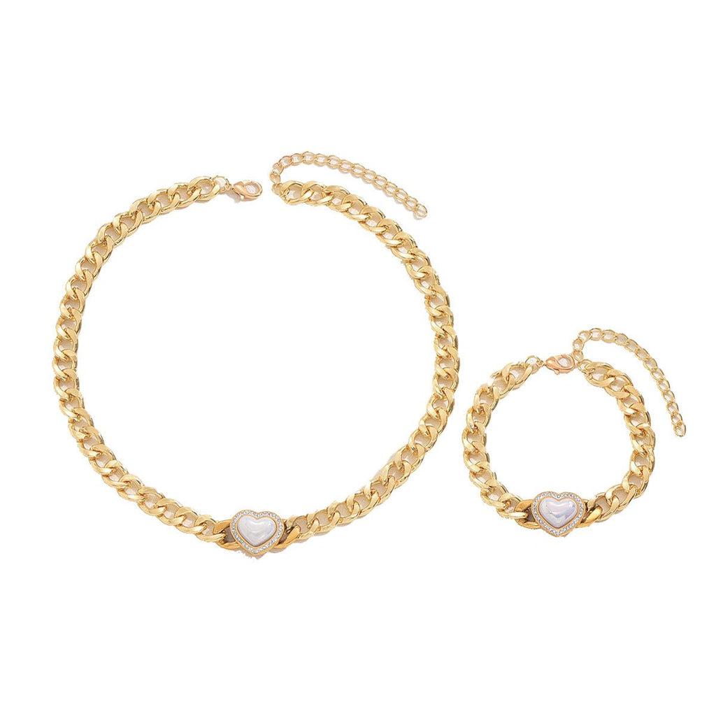 Set bijoux femme hip-hop style européen américain coeur zircone collier bracelet. - IVOIRART.COM