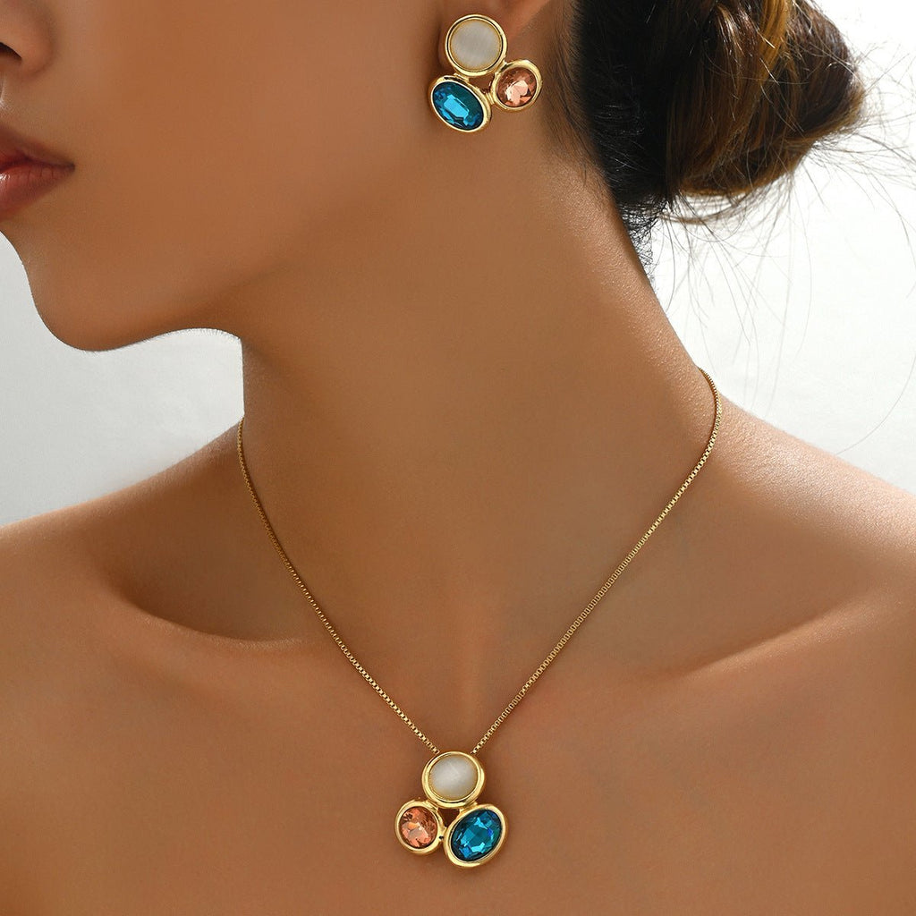 Set bijoux femmes style japonais coréen, collier long clavicule forêt et boucles - IVOIRART.COM