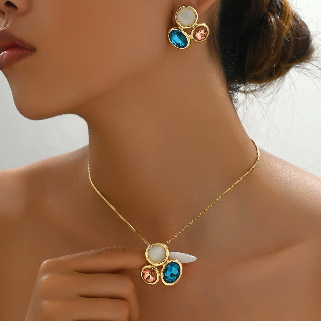 Set bijoux femmes style japonais coréen, collier long clavicule forêt et boucles - IVOIRART.COM