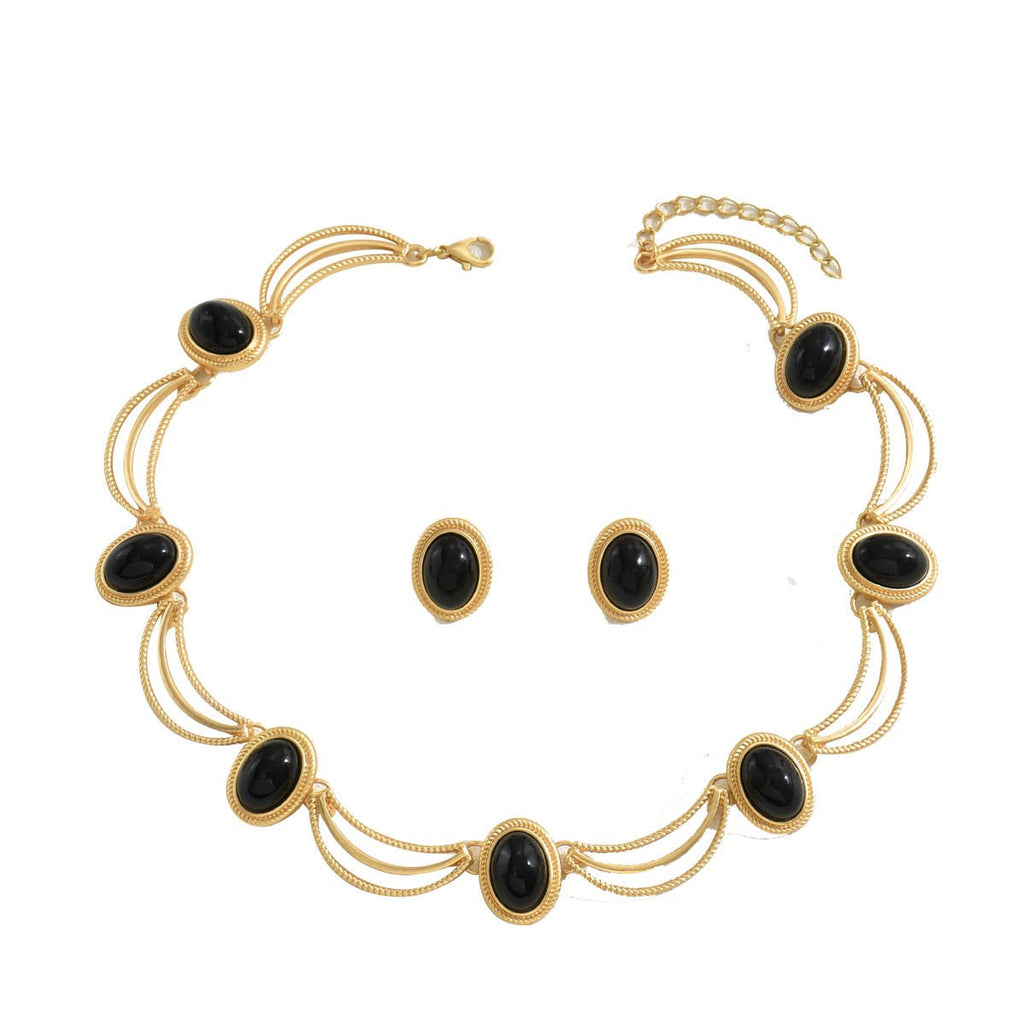 Set bijoux vintage européen-américain: collier clavicule long et boucles zircones - IVOIRART.COM