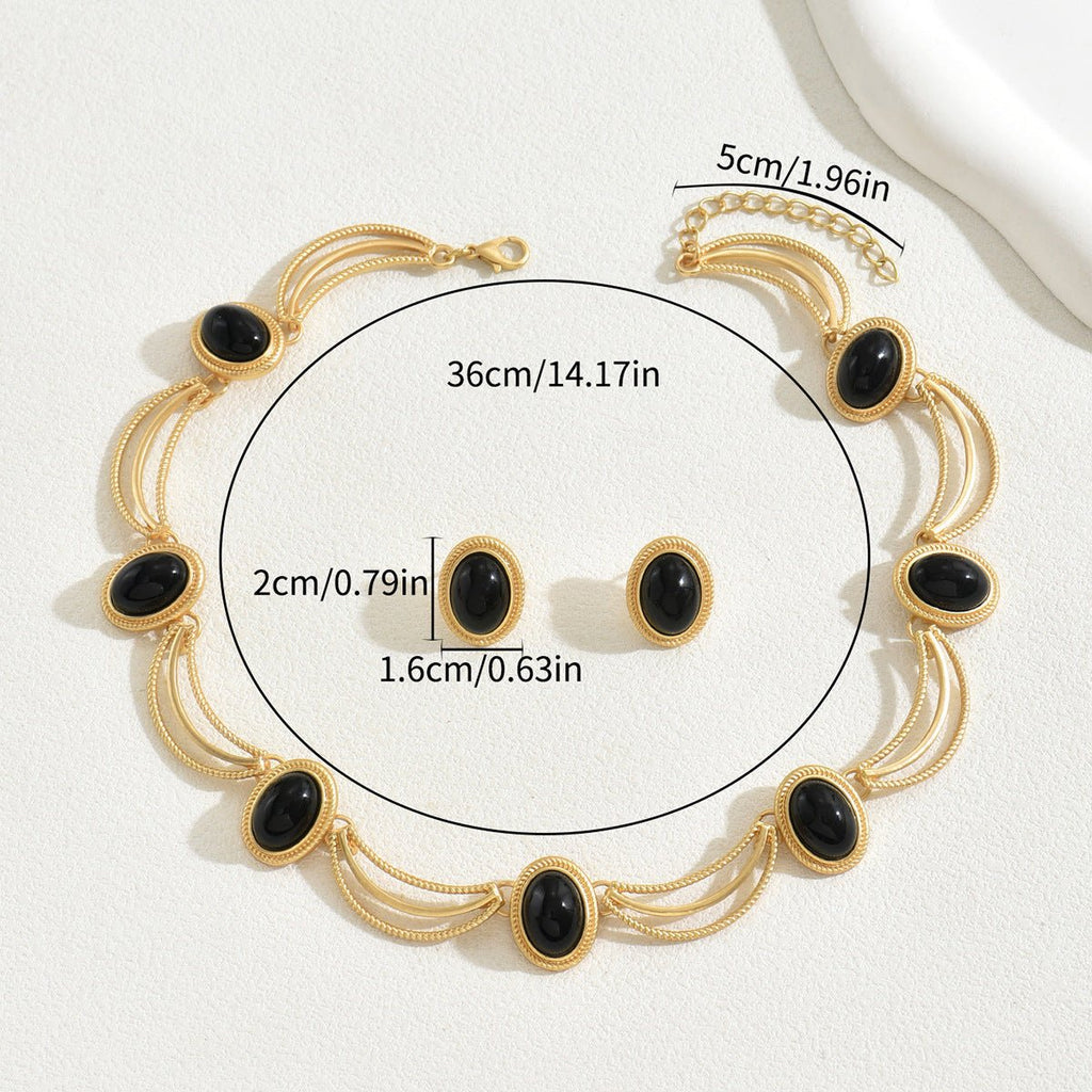 Set bijoux vintage européen-américain: collier clavicule long et boucles zircones - IVOIRART.COM