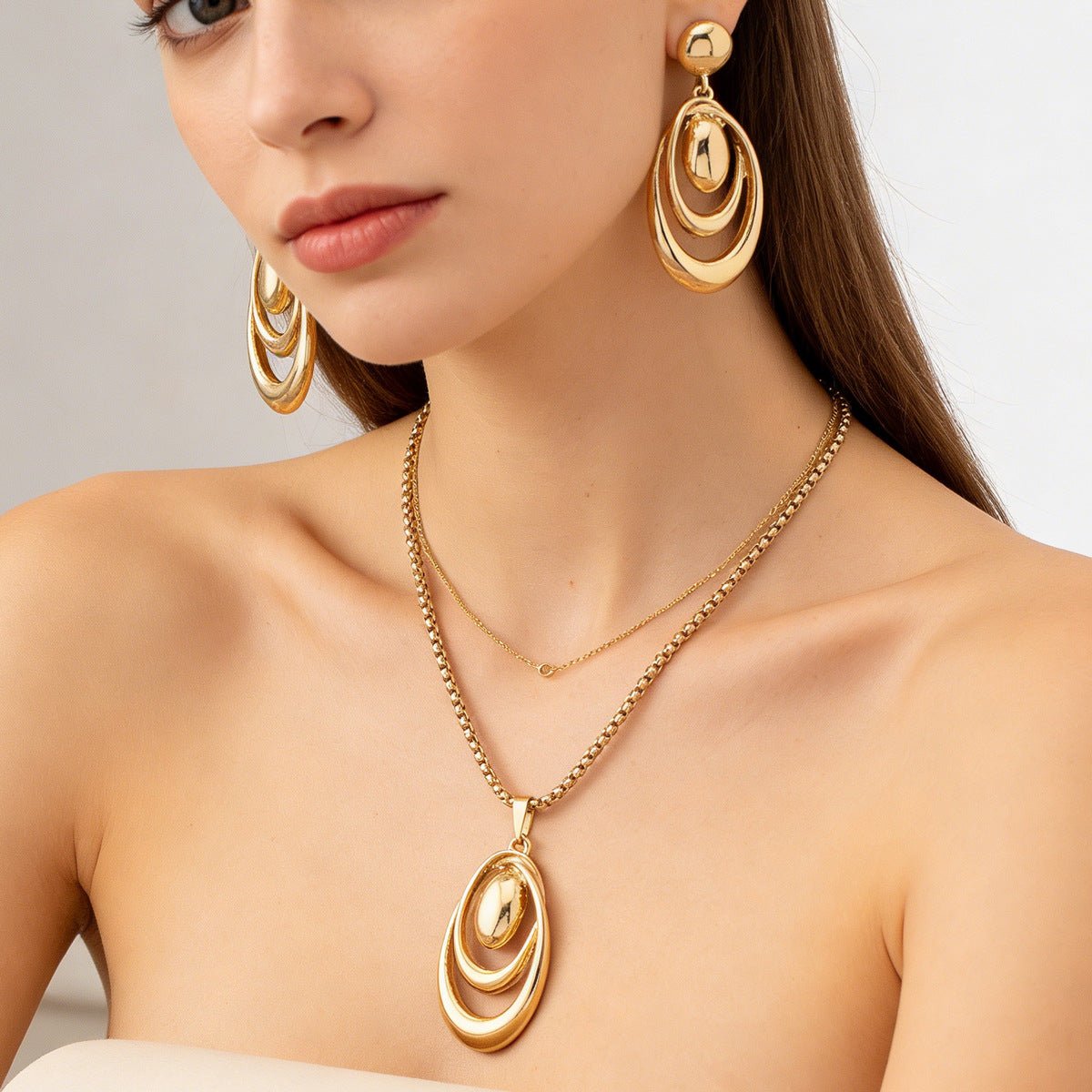 Set de bijoux femmes euro-américain — pendentif goutte et cercle géométrique Or. - IVOIRART.COM