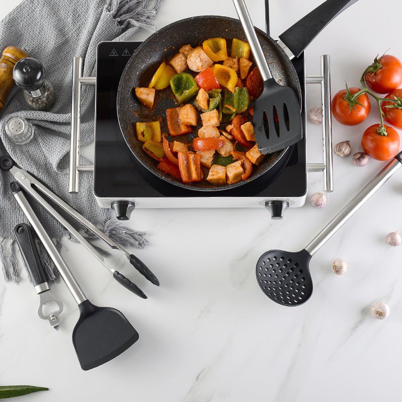 Set d'Ustensiles de Cuisine en Silicone avec Spatule et Cuillère, 16 pièces noir - IVOIRART.COM