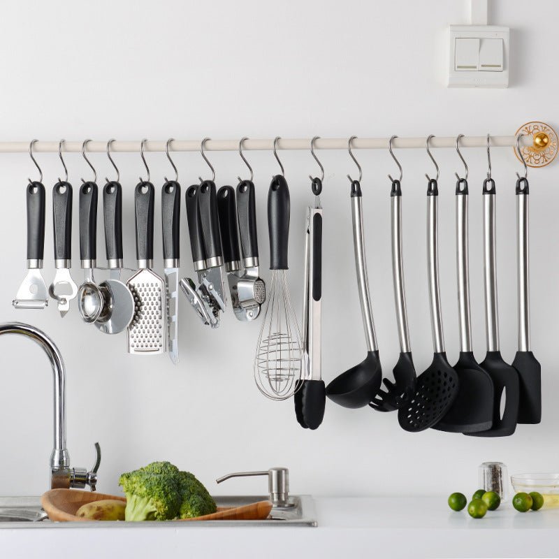 Set d'Ustensiles de Cuisine en Silicone avec Spatule et Cuillère, 16 pièces noir - IVOIRART.COM