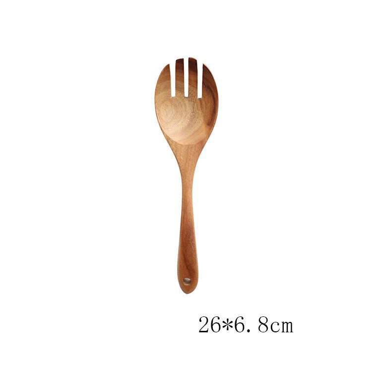 Set d'ustensiles de cuisine en teck naturel : cuillère, louche, spatule, écumoire, passoire à riz, outils pratiques - IVOIRART.COM