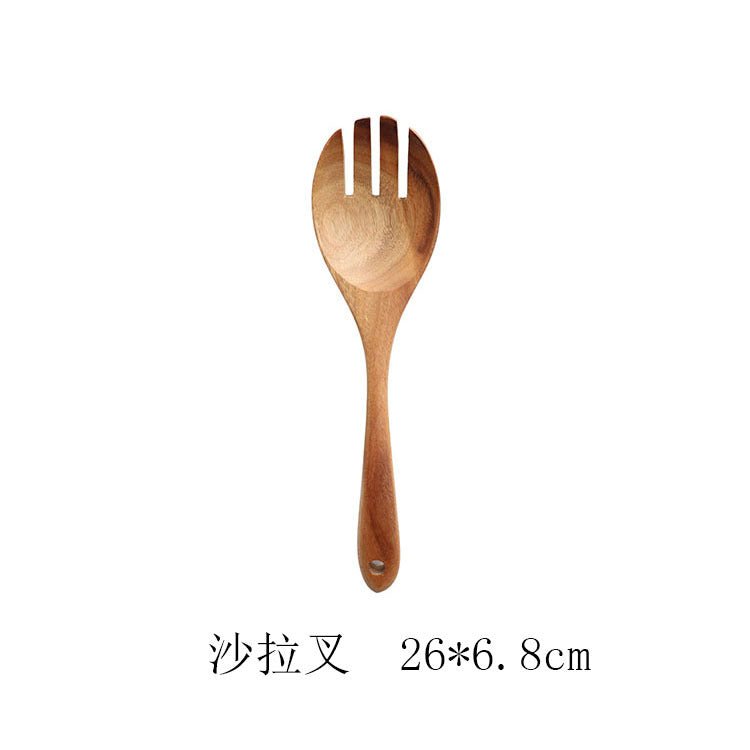Set d'ustensiles de cuisine en teck naturel : cuillère, louche, spatule, écumoire, passoire à riz, outils pratiques - IVOIRART.COM