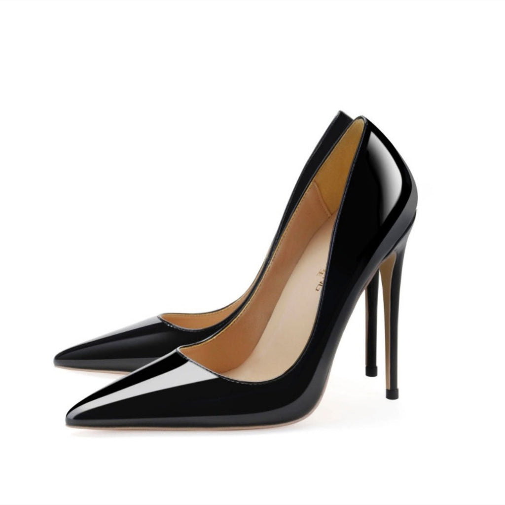 Sharp Pointed Sexy Slim Heel Plus Size High Heels Black - IVOIRART.COM