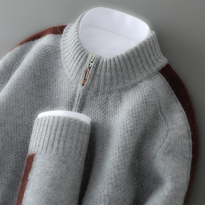 Sheep Wool Sweater Half-height Zip Round Neck Knitted Sweater - IVOIRART.COM