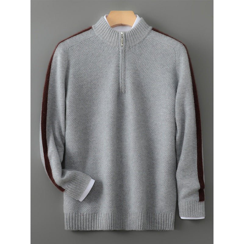 Sheep Wool Sweater Half-height Zip Round Neck Knitted Sweater - IVOIRART.COM