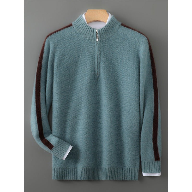 Sheep Wool Sweater Half-height Zip Round Neck Knitted Sweater - IVOIRART.COM