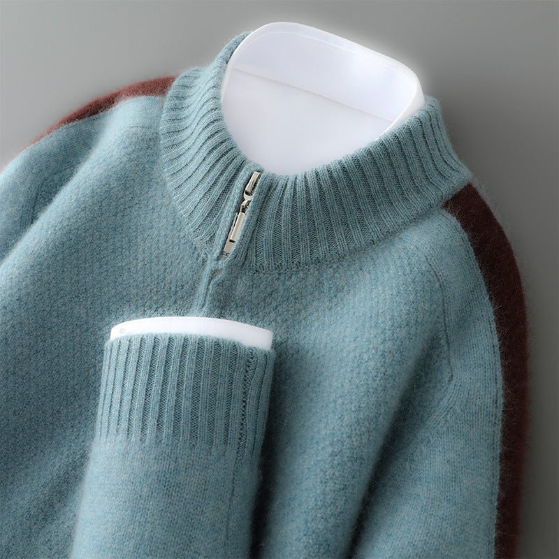 Sheep Wool Sweater Half-height Zip Round Neck Knitted Sweater - IVOIRART.COM