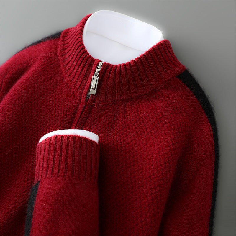 Sheep Wool Sweater Half-height Zip Round Neck Knitted Sweater - IVOIRART.COM