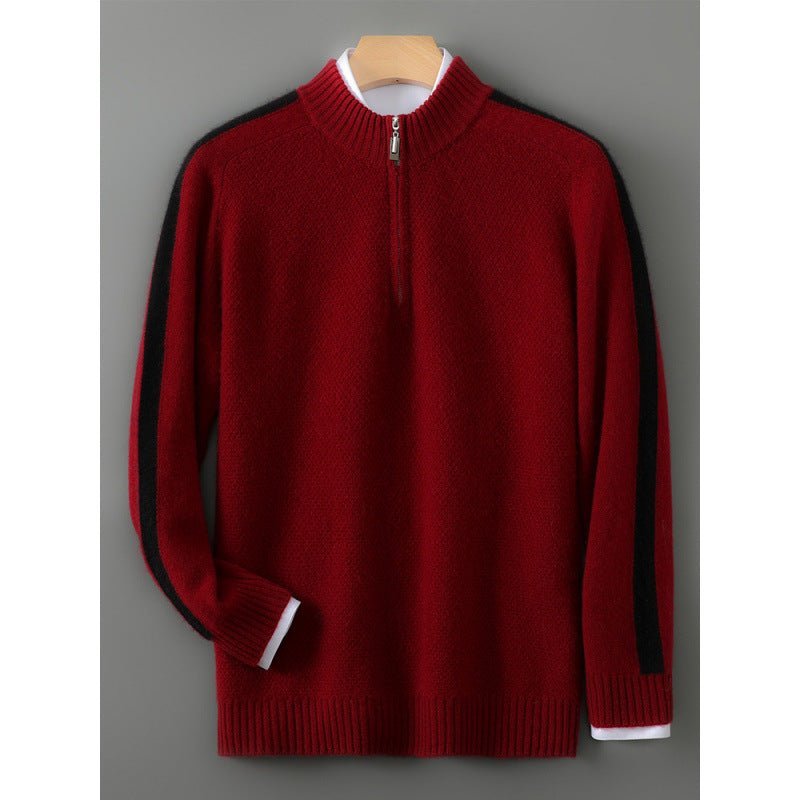 Sheep Wool Sweater Half-height Zip Round Neck Knitted Sweater - IVOIRART.COM