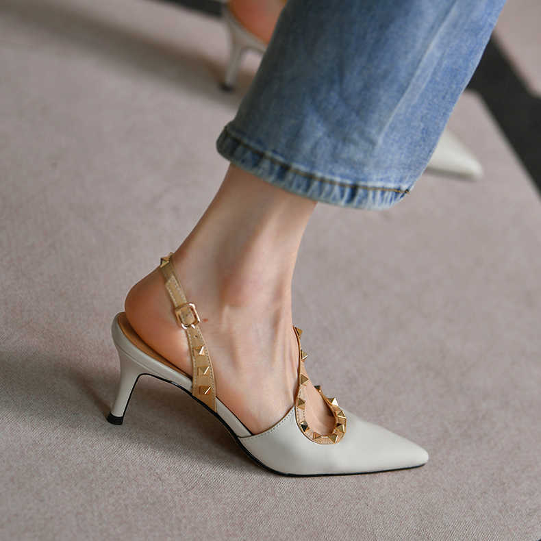 Sheepskin Pointed Toe Stiletto Heel Shoes Side Empty High Heel Sandals - IVOIRART.COM