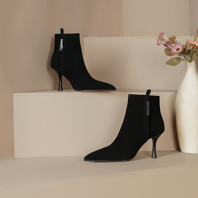Side Zipper Rhinestone Women's Bare Elegant Woman Martin Boots - IVOIRART.COM