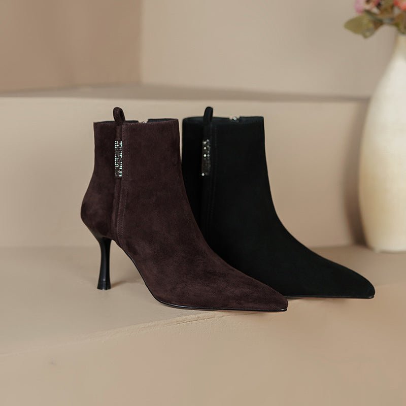 Side Zipper Rhinestone Women's Bare Elegant Woman Martin Boots - IVOIRART.COM