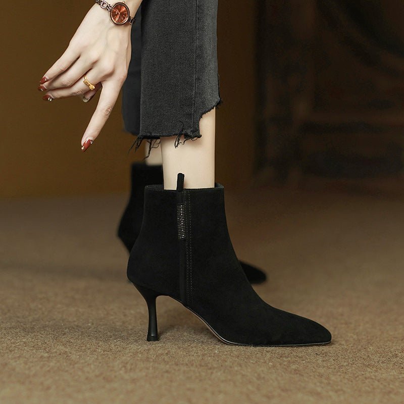 Side Zipper Rhinestone Women's Bare Elegant Woman Martin Boots - IVOIRART.COM