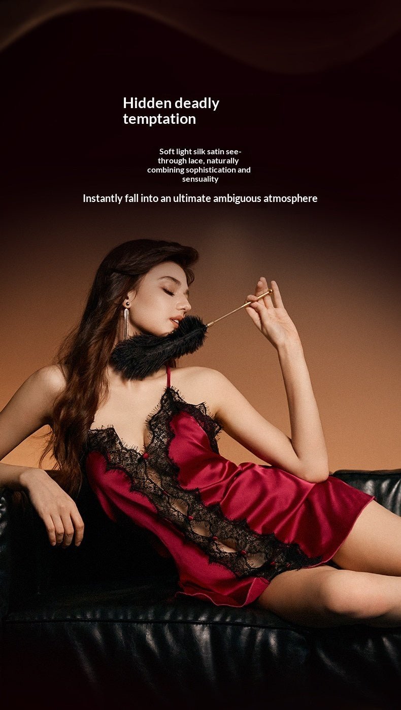 Silk-satin Hollow-out Camisole With A Luxurious Sensual Nightdress - IVOIRART.COM