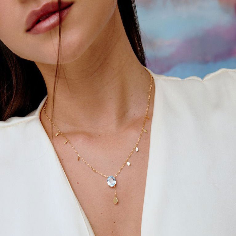 Silver Blue Diamond Fashion Necklace For Women - IVOIRART.COM