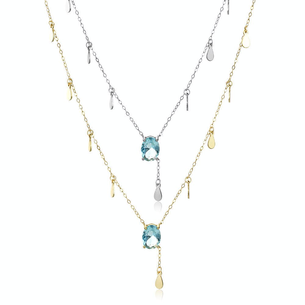 Silver Blue Diamond Fashion Necklace For Women - IVOIRART.COM